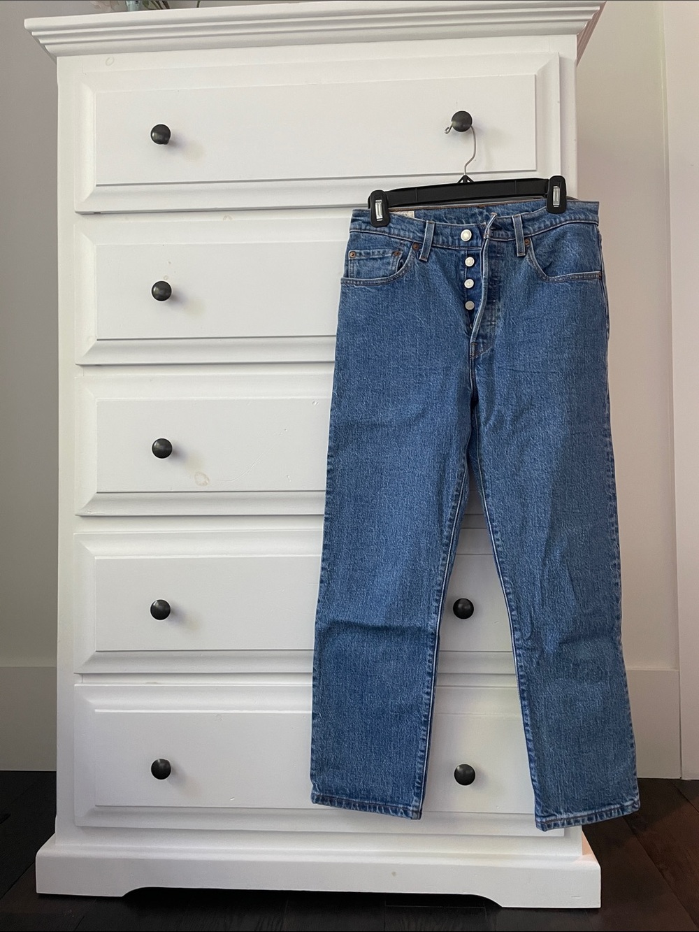 Levi's Button-Fly Ankle Jeans in Blue Wash